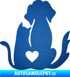 Samolepka Pejsek a kočička 002 pravá škrábaný kov modrý