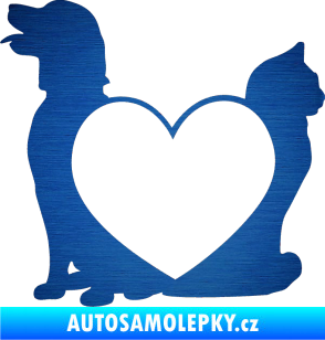 Samolepka Pejsek a kočička love levá škrábaný kov modrý