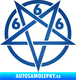 Samolepka Pentagram 666 škrábaný kov modrý