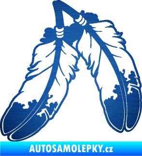 Samolepka Peříčka 003 levá indiánský motiv škrábaný kov modrý
