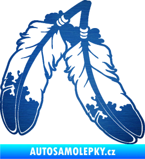Samolepka Peříčka 003 pravá indiánský motiv škrábaný kov modrý