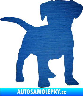 Samolepka Pes 056 pravá štěně škrábaný kov modrý
