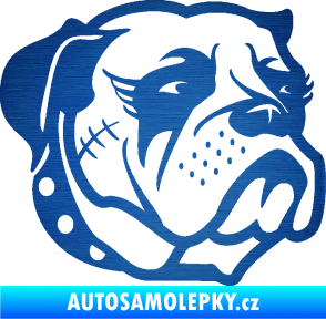 Samolepka Pes 097 pravá Buldok škrábaný kov modrý