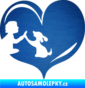 Samolepka Pes 103 levá dej pac srdce škrábaný kov modrý