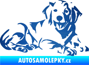 Samolepka Pes 106 pravá Retrívr škrábaný kov modrý