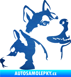 Samolepka Pes 117 pravá husky škrábaný kov modrý