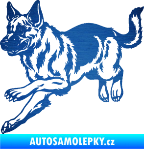 Samolepka Pes 124 levá  německý ovčák  škrábaný kov modrý
