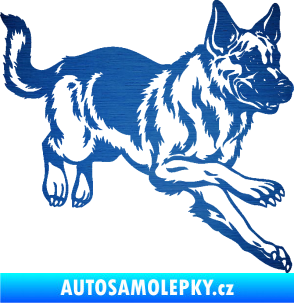Samolepka Pes 124 pravá  německý ovčák  škrábaný kov modrý