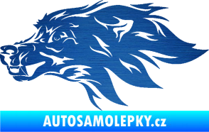 Samolepka Pes 127 levá hlava škrábaný kov modrý
