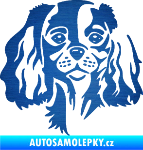 Samolepka Pes 132 levá Cavalier king Charles spaniel škrábaný kov modrý