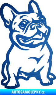 Samolepka Pes 139 pravá francouzský buldoček škrábaný kov modrý
