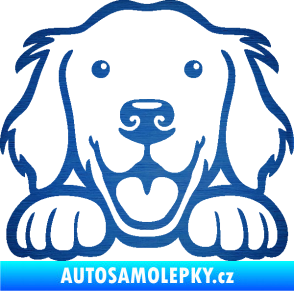 Samolepka Pes 175 pravá hlavička vykukuje škrábaný kov modrý