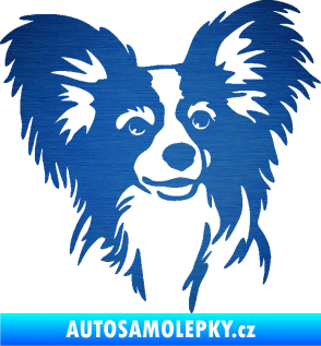 Samolepka Pes 190 pravá Papillon škrábaný kov modrý