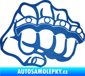 Samolepka Pěst boxer pravá škrábaný kov modrý