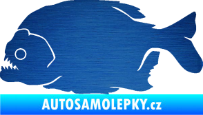 Samolepka Piraňa 001 levá dravá ryba škrábaný kov modrý