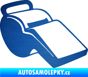 Samolepka Píšťalka 001 pravá škrábaný kov modrý