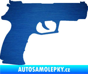 Samolepka Pistole 003 pravá škrábaný kov modrý