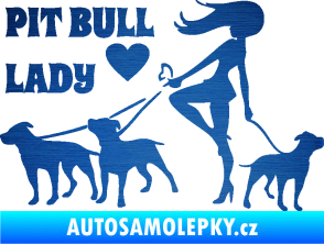 Samolepka Pit Bull lady levá škrábaný kov modrý