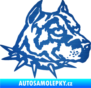 Samolepka Pitbull hlava 006 pravá škrábaný kov modrý