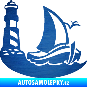 Samolepka Plachetnice 005 pravá s majákem na moři škrábaný kov modrý