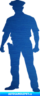 Samolepka Policajt 002 levá škrábaný kov modrý