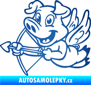 Samolepka Prase 005 levá s křídly a lukem škrábaný kov modrý