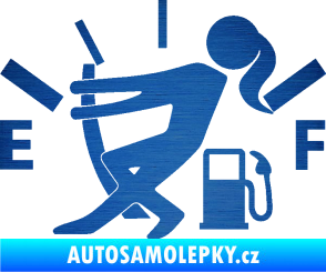 Samolepka Prázdná nádrž 002 palivoměr, varianta s ženou škrábaný kov modrý