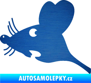 Samolepka Překvapená myš levá škrábaný kov modrý