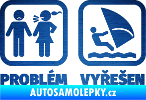 Samolepka Problém? Vyřešen 009 plachtění škrábaný kov modrý
