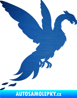 Samolepka Pták Fénix 001 pravá škrábaný kov modrý