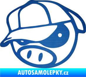 Samolepka Rally pig 003 levá škrábaný kov modrý