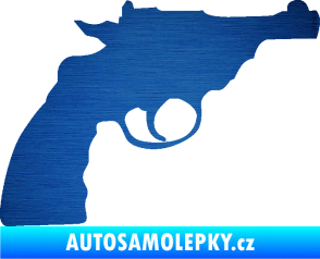 Samolepka Revolver 001 pravá škrábaný kov modrý
