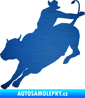 Samolepka Rodeo 001 levá  kovboj s býkem škrábaný kov modrý
