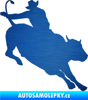 Samolepka Rodeo 001 pravá  kovboj s býkem škrábaný kov modrý