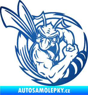 Samolepka Rozzuřená vosa 008 pravá škrábaný kov modrý