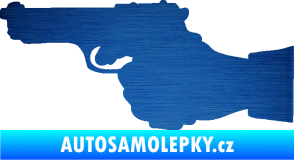 Samolepka Ruka s pistolí 001 levá ruce vzhůru škrábaný kov modrý