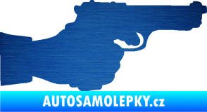Samolepka Ruka s pistolí 001 pravá ruce vzhůru škrábaný kov modrý