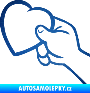 Samolepka Ruka se srdíčkem levá škrábaný kov modrý