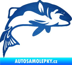 Samolepka Ryba 010 pravá škrábaný kov modrý