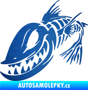 Samolepka Ryba kostra 001 levá škrábaný kov modrý