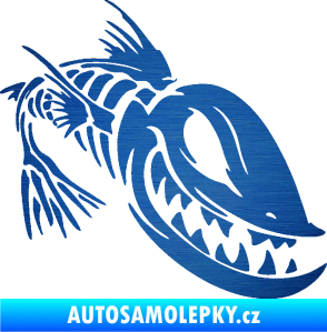 Samolepka Ryba kostra 001 pravá škrábaný kov modrý