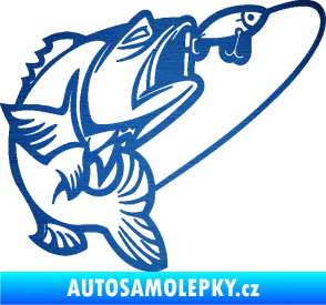 Samolepka Ryba s návnadou 009 pravá škrábaný kov modrý