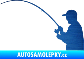 Samolepka Rybář 001 levá škrábaný kov modrý