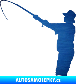 Samolepka Rybář 004 levá škrábaný kov modrý