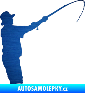 Samolepka Rybář 004 pravá škrábaný kov modrý
