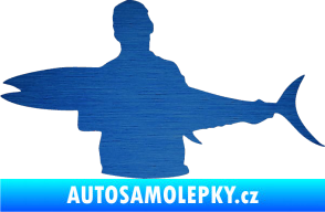 Samolepka Rybář 006 levá škrábaný kov modrý