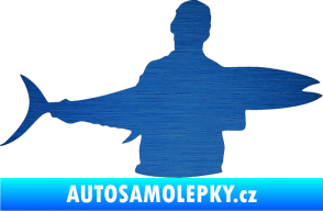 Samolepka Rybář 006 pravá škrábaný kov modrý