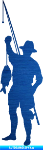 Samolepka Rybář 012 levá škrábaný kov modrý