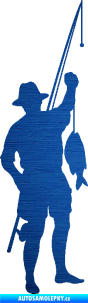 Samolepka Rybář 012 pravá škrábaný kov modrý