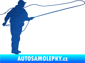 Samolepka Rybář 013 pravá škrábaný kov modrý
